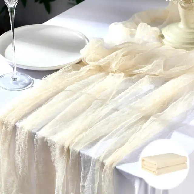 Alt view image 4 of 7 - 3 x 100 ft Wedding Arch Draping Fabric, Extra Long Romantic Boho Gauze Backdrop Curtains for Wedding Backgrounds Arch Ceremony Birthday Party Table Decorations(1181 x 36in,Beige)
