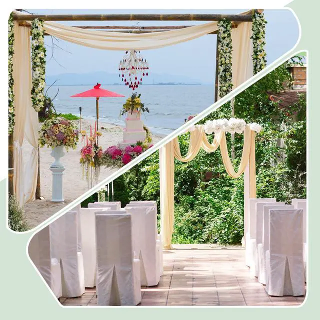 Alt view image 7 of 7 - 3 x 100 ft Wedding Arch Draping Fabric, Extra Long Romantic Boho Gauze Backdrop Curtains for Wedding Backgrounds Arch Ceremony Birthday Party Table Decorations(1181 x 36in,Beige)