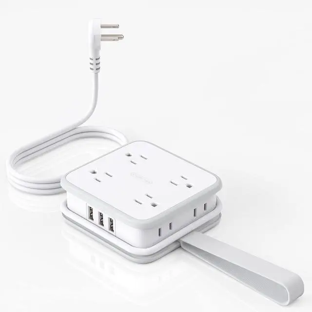 Main image of Flat Plug Power Strip, 5ft Extension Cord with Multiple Outlets, 3 Side Outlet Extender with 8 Widely Outlets and 3 USB Ports, Wall Mount, Overload Protection, Idea for Home, Dorm, Travel