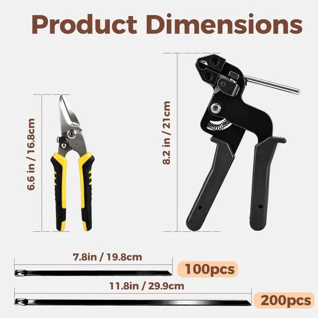 Alt view image 2 of 7 - 304 Stainless Steel Cable Tie Gun Kit, 300 Pcs Black | Includes 200 11.8" & 100 7.8" metal zip ties & cutter; gun tightens for fence, farm, coop, pipe & cables
