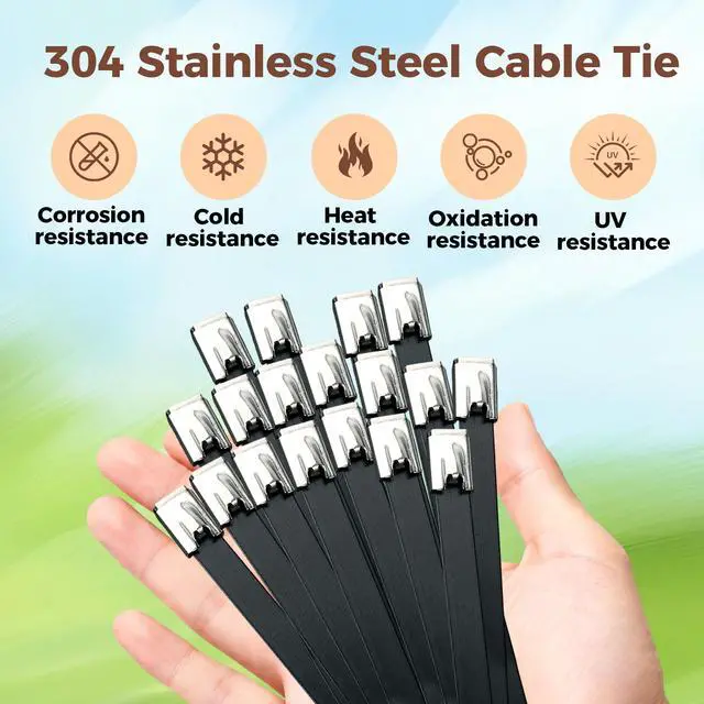 Alt view image 3 of 7 - 304 Stainless Steel Cable Tie Gun Kit, 300 Pcs Black | Includes 200 11.8" & 100 7.8" metal zip ties & cutter; gun tightens for fence, farm, coop, pipe & cables