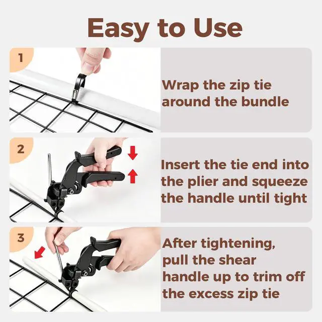 Alt view image 6 of 7 - 304 Stainless Steel Cable Tie Gun Kit, 300 Pcs Black | Includes 200 11.8" & 100 7.8" metal zip ties & cutter; gun tightens for fence, farm, coop, pipe & cables