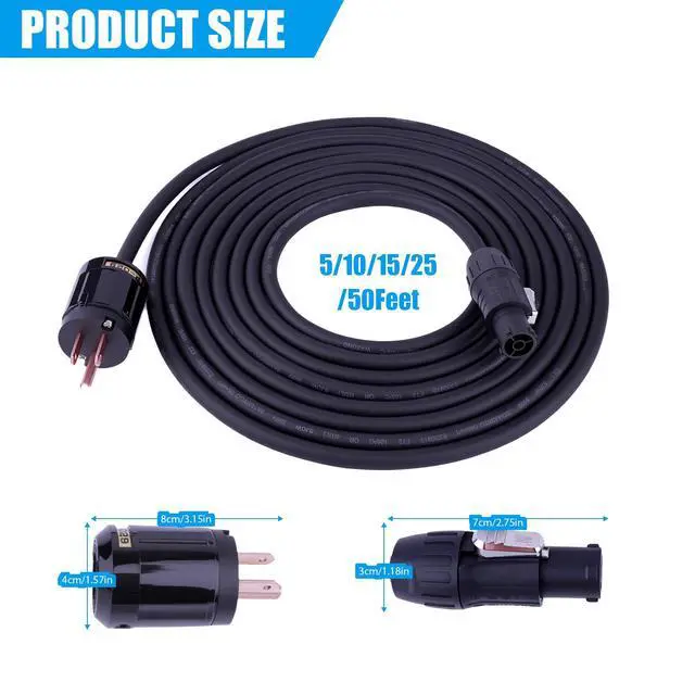 Alt view image 2 of 7 - IP65 Profeesional Hand-Built 14 AWG Male NEMA5-15P to SAC3FX PowerCON True Cable10 Feet