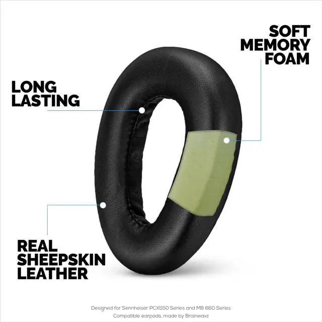 Alt view image 2 of 7 - Sheepskin Leather Earpads for Sennheiser PXC480, PXC550, PXC 550-II, MB660 UC, MB 660 MC Headphones, Soft, Replacement Cushions, Extra Comfort By (Black)