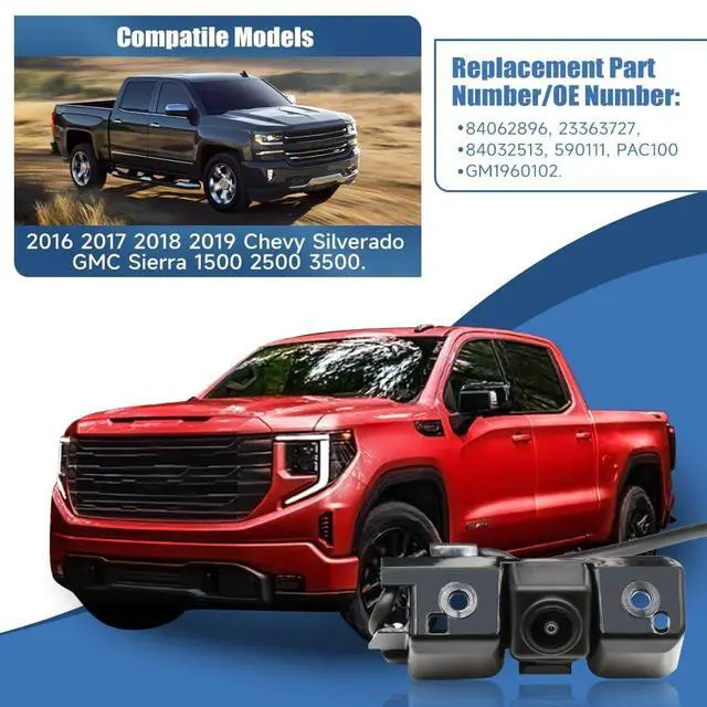 Alt view image 2 of 7 - Rear View Backup Camera Parking Assist Camera | 1080P Camera & IP68 Waterproof Fit for Chevy 2016-2019 Silverado GMC Sierra 1500 2500 3500 Replace OE Number 84062896