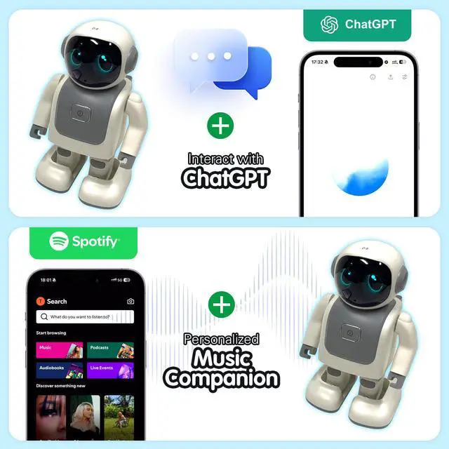 Alt view image 3 of 7 - Dancing Robot Speaker Toys for Kids & Adults, Portable Dancing Bluetooth Speaker with LED Lights, Intimate Companion, Programmable Interactive Robot Toys with iOS & Android APP Remote