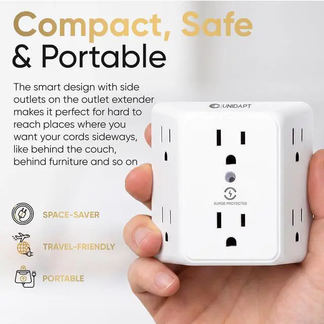 Alt view image 4 of 7 - Multi Plug 6 Outlet Extender, 2 Pack Surge Protector Wall Splitter, 900J Power Strip 3 Side Wide Spaced Adapter Multiple Charger Expander, Mountable Wall Tap for Office Home Travel