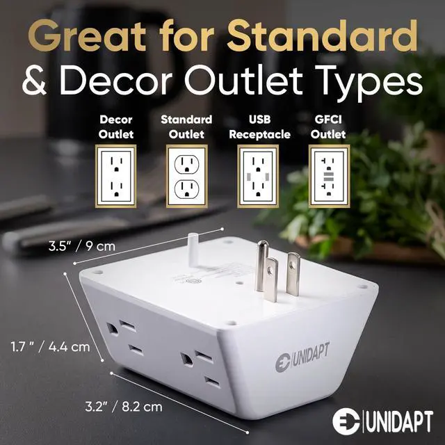 Alt view image 5 of 7 - Multi Plug 6 Outlet Extender, 2 Pack Surge Protector Wall Splitter, 900J Power Strip 3 Side Wide Spaced Adapter Multiple Charger Expander, Mountable Wall Tap for Office Home Travel