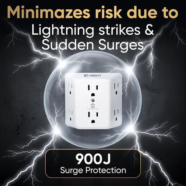 Alt view image 7 of 7 - Multi Plug 6 Outlet Extender, 2 Pack Surge Protector Wall Splitter, 900J Power Strip 3 Side Wide Spaced Adapter Multiple Charger Expander, Mountable Wall Tap for Office Home Travel
