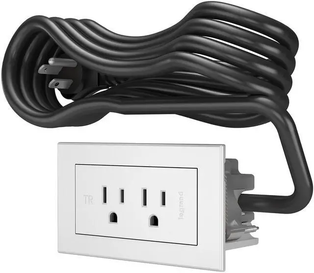 Main image of Legrand radiant Recessed Furniture Power Strip 2 Outlet White 6 Ft Cord | Commercial Rated, Utlra Durable, Child Safe Tamper Resistant, Easy Installation, Screwless Bezel, Low Profile