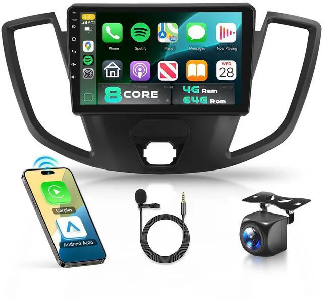Main image of Snapdragon 8 Core 4GB+64GB 5/6Ghz WiFi for Ford Transit 2013-2019 Car Stereo with Android 15 Radio 9 Inch 1280 * 720 IPS Touchscreen Carplay/Android Auto GPS FM/RDS SWC Camera