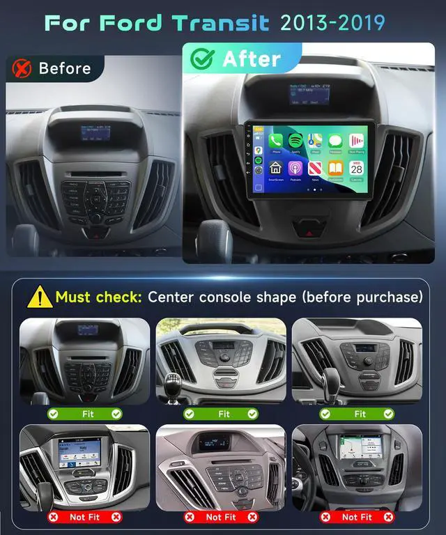 Alt view image 2 of 7 - Snapdragon 8 Core 4GB+64GB 5/6Ghz WiFi for Ford Transit 2013-2019 Car Stereo with Android 15 Radio 9 Inch 1280 * 720 IPS Touchscreen Carplay/Android Auto GPS FM/RDS SWC Camera