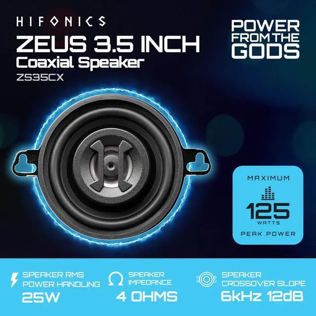 Alt view image 2 of 7 - Zeus ZS35CX 3.5 Inch 2 Way 125W Car Audio Coaxial Speakers with Mylar Dome Tweeter and Alpha Cellulose Poly Woofers, Pair
