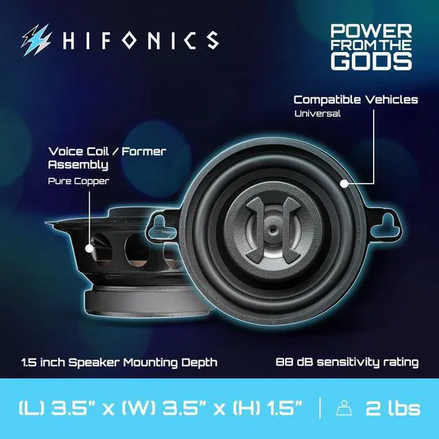 Alt view image 4 of 7 - Zeus ZS35CX 3.5 Inch 2 Way 125W Car Audio Coaxial Speakers with Mylar Dome Tweeter and Alpha Cellulose Poly Woofers, Pair