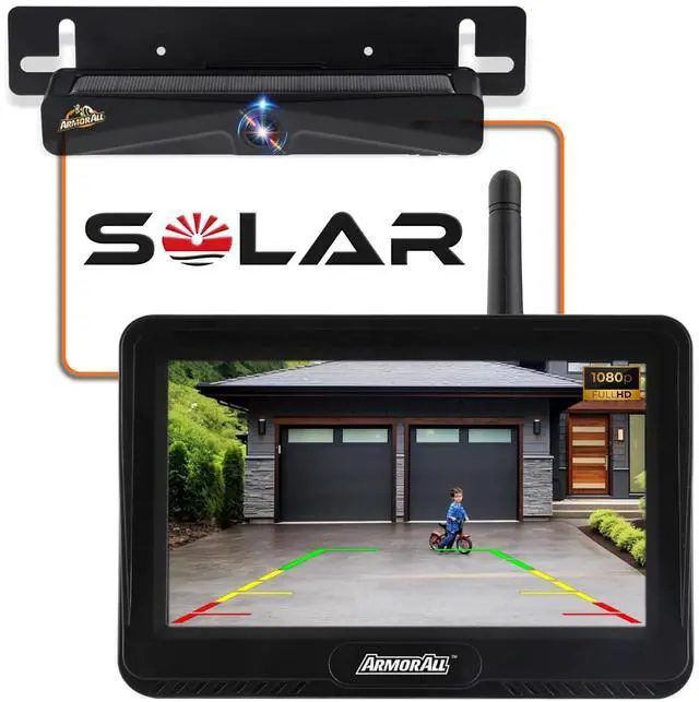 Main image of Solar Wireless Backup Camera:5" HD 1080P Monitor,3 Mins DIY Installation & 5000 mAh Battery Powered Solar Back Up Camera Systems, IP69K Waterproof Reverse Camera for Car, Van, Truck, Trailer