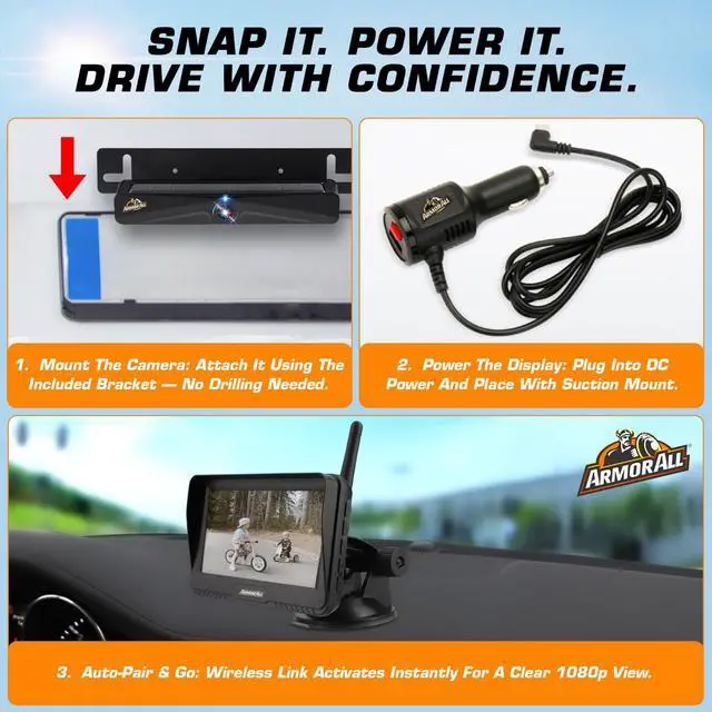 Alt view image 2 of 5 - Solar Wireless Backup Camera:5" HD 1080P Monitor,3 Mins DIY Installation & 5000 mAh Battery Powered Solar Back Up Camera Systems, IP69K Waterproof Reverse Camera for Car, Van, Truck, Trailer