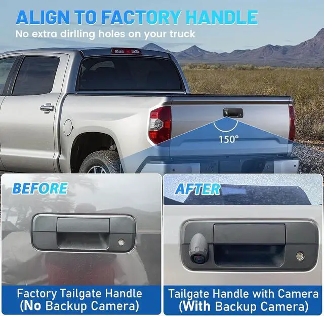 Alt view image 2 of 7 - for Toyota Tundra 2007-2014 4.3" Rear View Mirror Monitor with Tailgate Handle Backup Camera Kit Parking Waterproof CCD Reverse Reversing Night Vision Car Safety Backing Auto Cameras