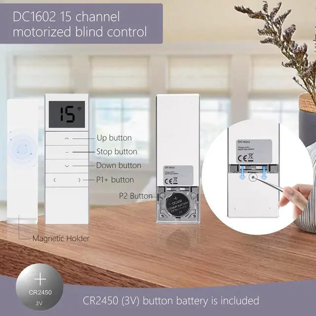 Alt view image 4 of 7 - DC1602 15Channel Replacement Remote Controller, ONLY Replacement for DC1602 DC1650 DC651 DC2700 Motorized Roller Shades, Not Universal (Verify Model Before Purchase)