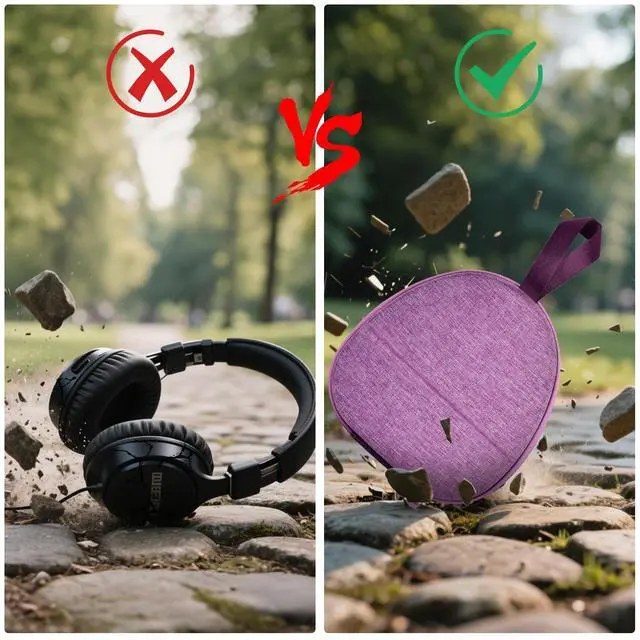 Alt view image 6 of 7 - Hard Shell Headphone Case with Secure Strap and Cable Pocket, Purple | for JLab/for JBL Tune 510BT 720BT 770NC 520BT/ for Sony WH-CH520 WH-CH720N/ for BERIBES/for Soundcore Q20i Over-Ear Headphone