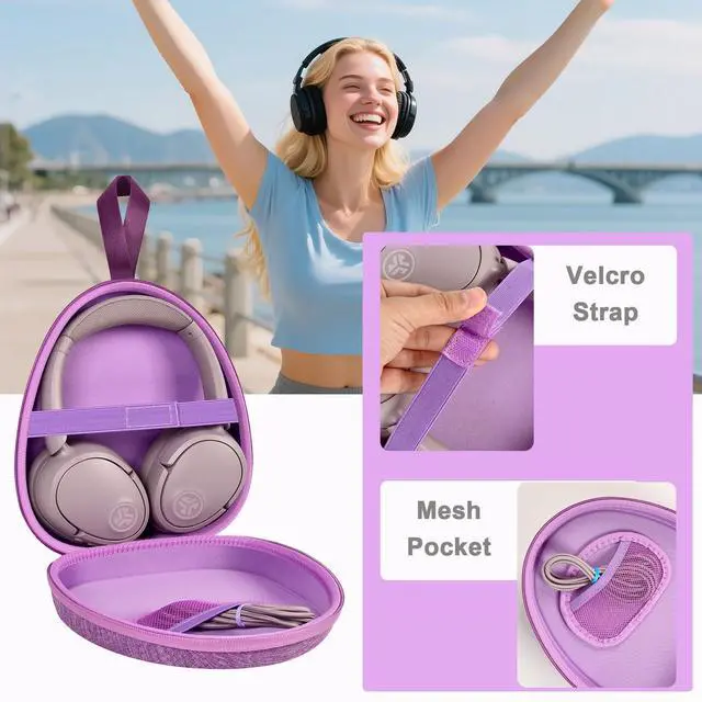 Alt view image 4 of 7 - Hard Shell Headphone Case with Secure Strap and Cable Pocket, Purple | for JLab/for JBL Tune 510BT 720BT 770NC 520BT/ for Sony WH-CH520 WH-CH720N/ for BERIBES/for Soundcore Q20i Over-Ear Headphone