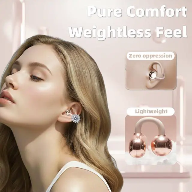 Alt view image 4 of 7 - Clip On Earbuds Jewelry, Open Ear Headphones Wireless Bluetooth Earring Clip-On Headphones, Fit Ears Cuff Headphones for Women, Jewelry Earring Earbuds for Work, Run & Sleep