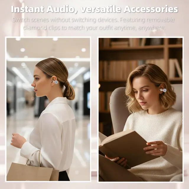 Alt view image 5 of 7 - Clip On Earbuds Jewelry, Open Ear Headphones Wireless Bluetooth Earring Clip-On Headphones, Fit Ears Cuff Headphones for Women, Jewelry Earring Earbuds for Work, Run & Sleep