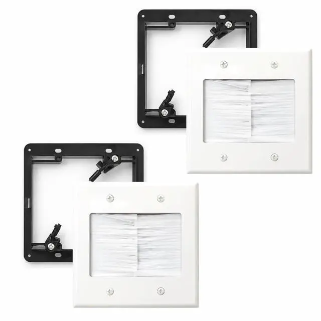 Main image of 2 Pack 2-Gang Dustproof Large Capacity Brush Wall Plate with Bracket | Cable Pass Through Wire Hider for TV,HDMI,Ethernet,Speaker Home Theater,Durable Construction,Versatile Use,Easy Installation