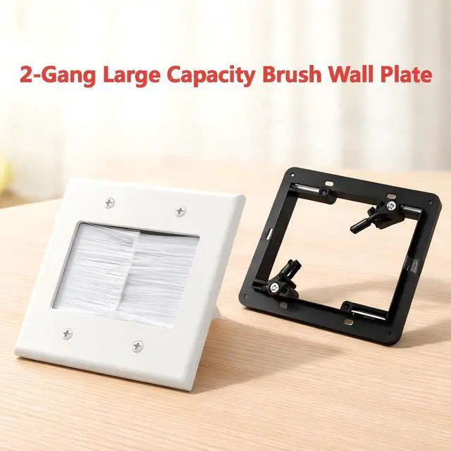 Alt view image 5 of 7 - 2 Pack 2-Gang Dustproof Large Capacity Brush Wall Plate with Bracket | Cable Pass Through Wire Hider for TV,HDMI,Ethernet,Speaker Home Theater,Durable Construction,Versatile Use,Easy Installation