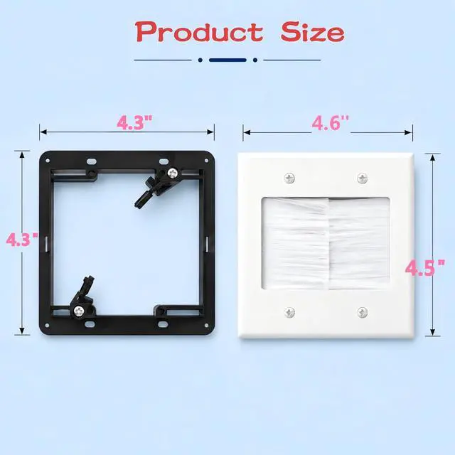 Alt view image 6 of 7 - 2 Pack 2-Gang Dustproof Large Capacity Brush Wall Plate with Bracket | Cable Pass Through Wire Hider for TV,HDMI,Ethernet,Speaker Home Theater,Durable Construction,Versatile Use,Easy Installation