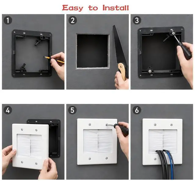 Alt view image 7 of 7 - 2 Pack 2-Gang Dustproof Large Capacity Brush Wall Plate with Bracket | Cable Pass Through Wire Hider for TV,HDMI,Ethernet,Speaker Home Theater,Durable Construction,Versatile Use,Easy Installation