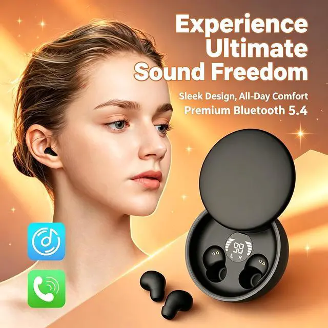 Alt view image 6 of 7 - Mini Invisible Bluetooth Earbuds,Ultra-Light Comfort Fit Sleep Headphones for Side Sleepers,Mini Noise Blocking Sleep Earphones,Bluetooth 5.4 Wireless Earbuds for Sleeping, Working, (Black)