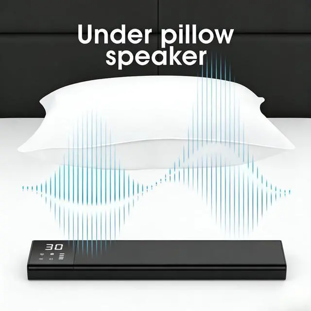Alt view image 2 of 7 - Pillow Speaker for Sleeping, Bone Conduction Under Pillow Speaker for Side Sleeper, 36 Built-in White Noise, Auto-Off Timer, Portable Sleep Speaker for Home Travel, Wireless Bluetooth Connect (Black)