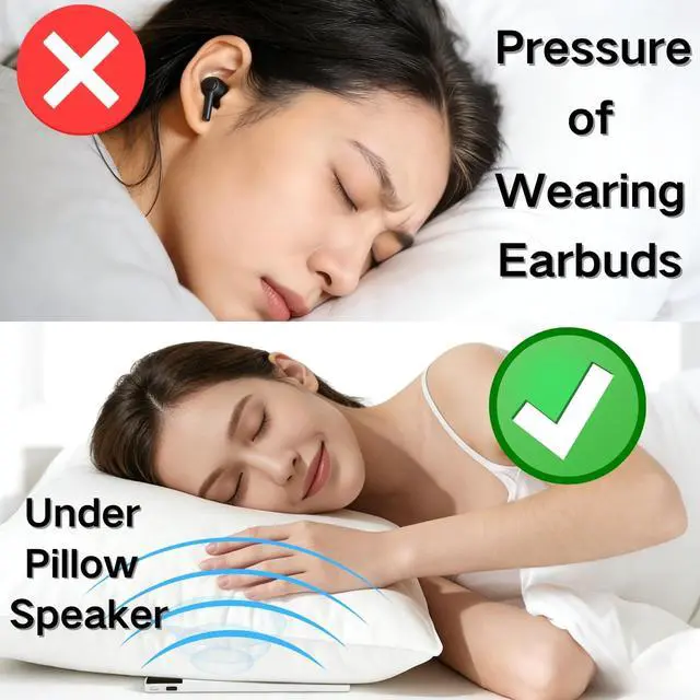 Alt view image 5 of 7 - Pillow Speaker for Sleeping, Bone Conduction Under Pillow Speaker for Side Sleeper, 36 Built-in White Noise, Auto-Off Timer, Portable Sleep Speaker for Home Travel, Wireless Bluetooth Connect (Black)