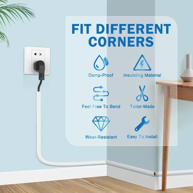 Alt view image 4 of 7 - Wall Cord Hider 78 Inch Cable Hider for Walls W0.59 H0.39in White | Self Adhesive, Flexible, PVC Material, for Wall Mount TV, Cable Concealer, Wire Cover Raceway for Home & Office