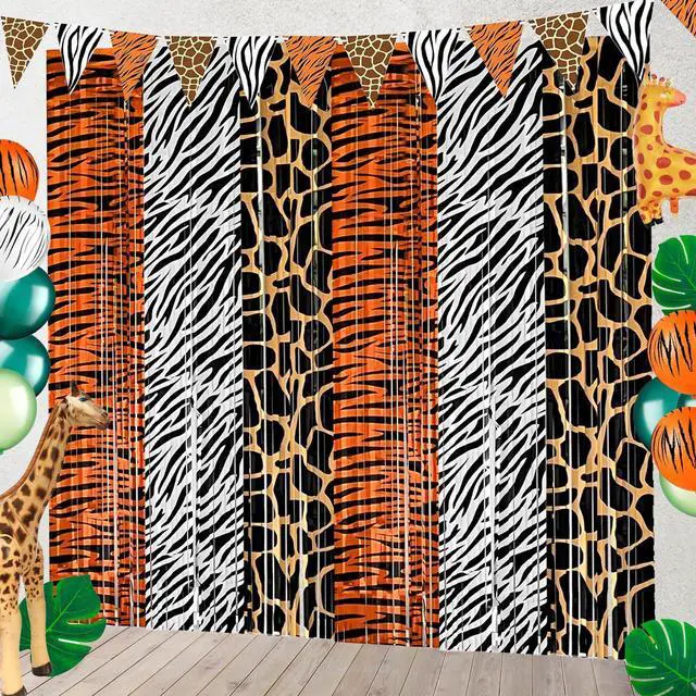 Main image of Safari Animal Party Decorations, 2 Pcs Party Animals Birthday Backdrops Tinsel Foil Curtain Streamers for Wild Jungle Animals Baby Shower Birthday Supplies
