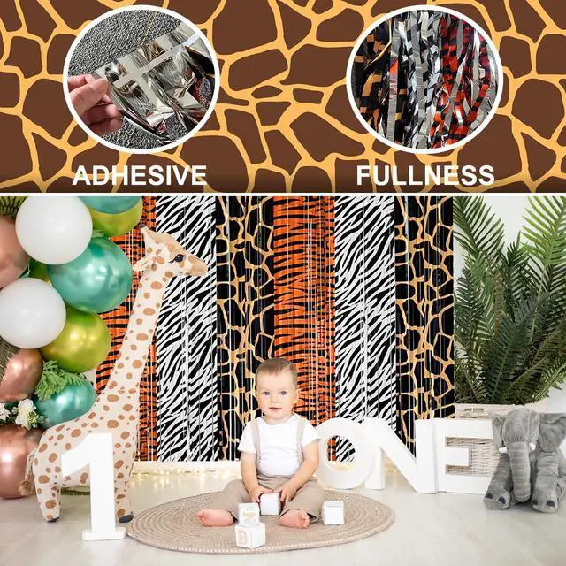Alt view image 2 of 6 - Safari Animal Party Decorations, 2 Pcs Party Animals Birthday Backdrops Tinsel Foil Curtain Streamers for Wild Jungle Animals Baby Shower Birthday Supplies