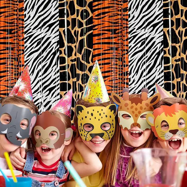 Alt view image 3 of 6 - Safari Animal Party Decorations, 2 Pcs Party Animals Birthday Backdrops Tinsel Foil Curtain Streamers for Wild Jungle Animals Baby Shower Birthday Supplies