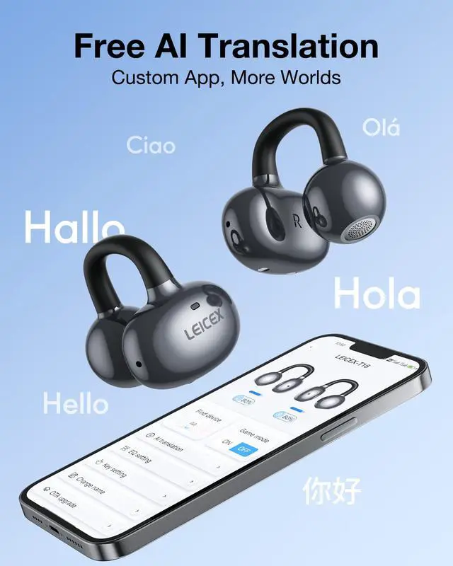 Alt view image 3 of 7 - Open Ear Clip-On Earbuds, Lightweight Portable Wireless Headphones, Comfortable Wear with 40H Long Playtime(Black)