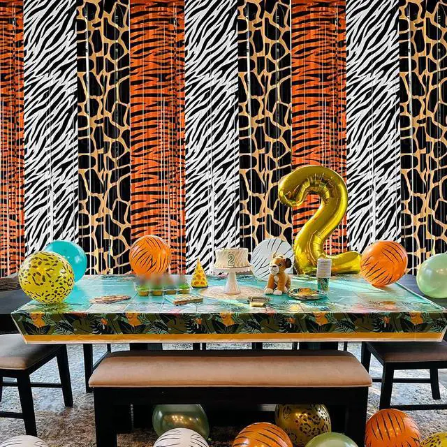 Alt view image 4 of 6 - Safari Animal Party Decorations, 2 Pcs Party Animals Birthday Backdrops Tinsel Foil Curtain Streamers for Wild Jungle Animals Baby Shower Birthday Supplies