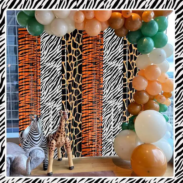 Alt view image 5 of 6 - Safari Animal Party Decorations, 2 Pcs Party Animals Birthday Backdrops Tinsel Foil Curtain Streamers for Wild Jungle Animals Baby Shower Birthday Supplies