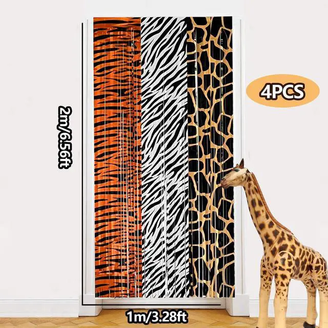 Alt view image 6 of 6 - Safari Animal Party Decorations, 2 Pcs Party Animals Birthday Backdrops Tinsel Foil Curtain Streamers for Wild Jungle Animals Baby Shower Birthday Supplies