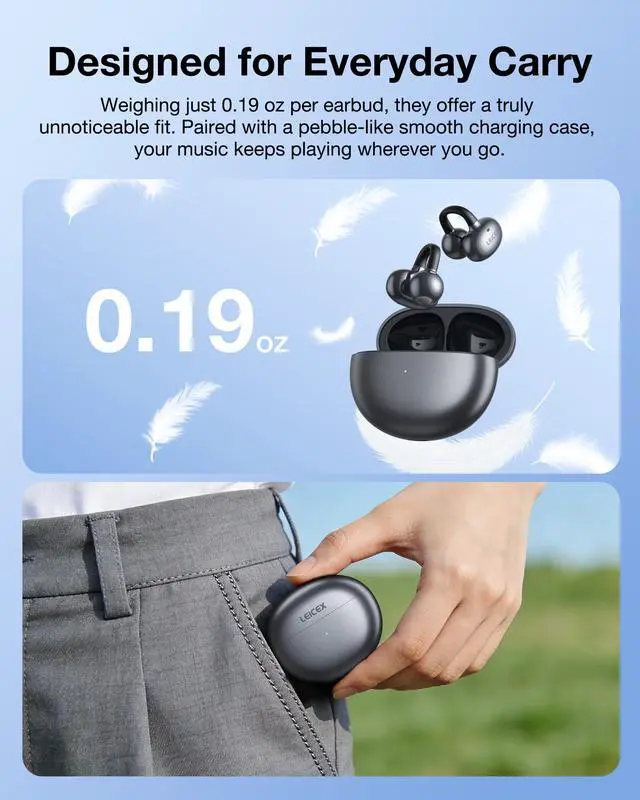 Alt view image 7 of 7 - Open Ear Clip-On Earbuds, Lightweight Portable Wireless Headphones, Comfortable Wear with 40H Long Playtime(Black)