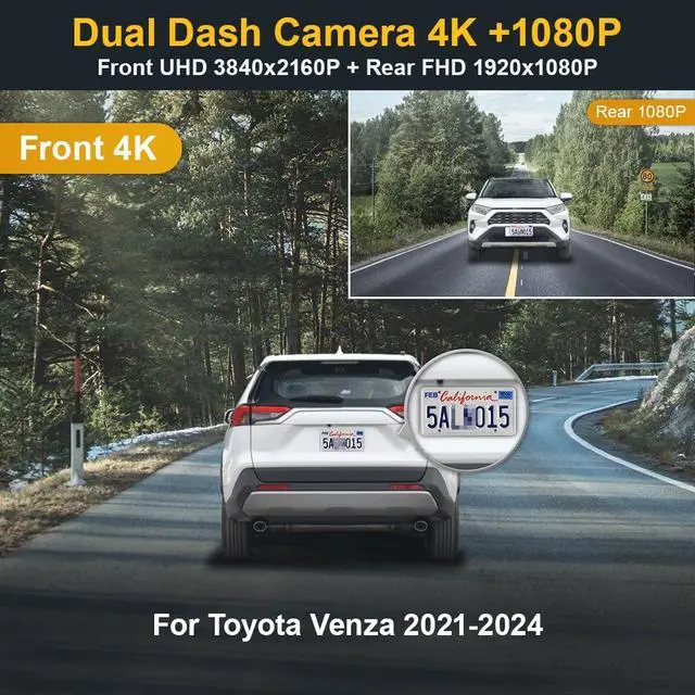 Alt view image 2 of 6 - Dual 2160P+1080P Dash Cam Adapts for Toyota RAV4 2019-2021 (Model A, No Vents) & Prime Plug-in Hybrid, OEM Style, 2 Way HD Video, WiFi & APP, Loop Recording, G-Sensor, Easy to Use, 128GB Card