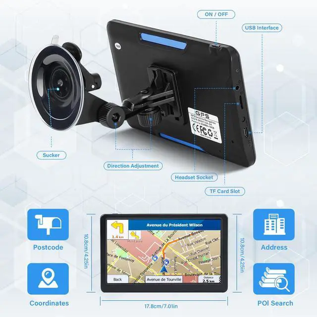 Alt view image 4 of 7 - GPS Navigator for Car Truck RV, 7" Touchscreen GPS Navigation System, 2026 Map with Voice Guidance, Speed Alert, Red Light Warning