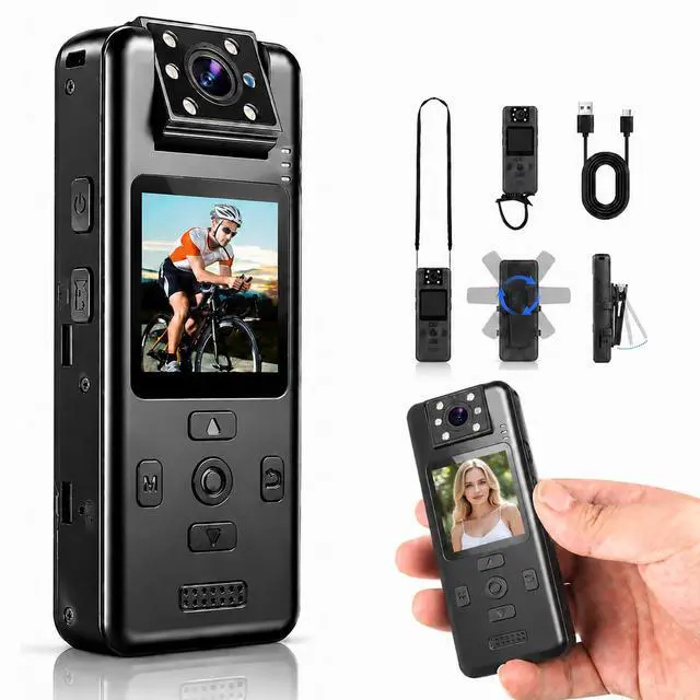 Main image of 4K Body Camera with Audio, Wearable Cam | 180° Rotating Lens, 6H Battery, IR Night Vision, Mini Cam for Pet, Office, Law Enforcement, No Wi-Fi, No SD Card