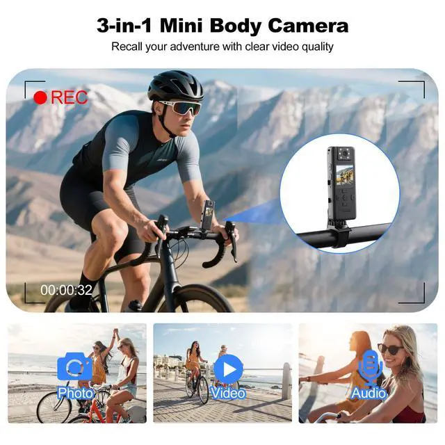 Alt view image 3 of 6 - 4K Body Camera with Audio, Wearable Cam | 180° Rotating Lens, 6H Battery, IR Night Vision, Mini Cam for Pet, Office, Law Enforcement, No Wi-Fi, No SD Card