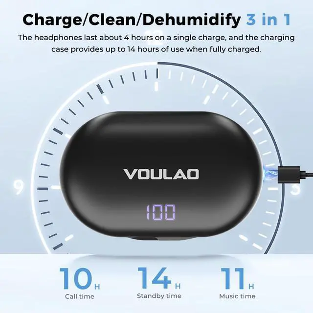 Alt view image 5 of 7 - VOULAO Open-Ear Bluetooth Headphones, Personal Sound Amplification Earbuds with Noise Cancellation, 5-Level Volume Control, IPX4 Waterproof, Anti-Fall Ear Hooks for Clearer Listening & Daily Use