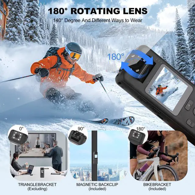 Alt view image 4 of 6 - 4K Body Camera with Audio, Wearable Cam | 180° Rotating Lens, 6H Battery, IR Night Vision, Mini Cam for Pet, Office, Law Enforcement, No Wi-Fi, No SD Card