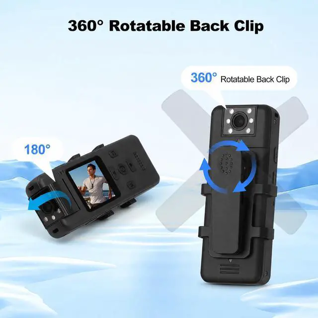 Alt view image 5 of 6 - 4K Body Camera with Audio, Wearable Cam | 180° Rotating Lens, 6H Battery, IR Night Vision, Mini Cam for Pet, Office, Law Enforcement, No Wi-Fi, No SD Card