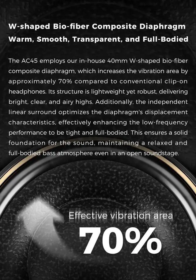Alt view image 3 of 7 - AC45 Open-Back Clip-on Headphones, with 40mm W-Shaped Bio-Fiber Composite Diaphragm, Dynamic Driver, Hi-Res Audiophile Headphones for HiFi System, Home Audio, Portable Audio, DAP